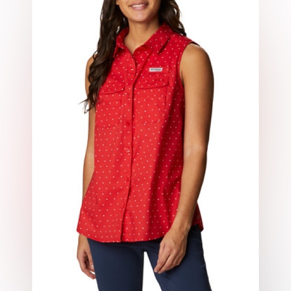 Columbia Tops - 5/$10 Columbia Bonehead Polka Dot Button Down Sleeveless Top Medium